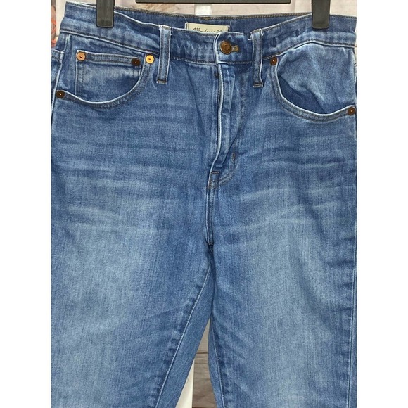 MADEWELL High Rise Slim Crop Boyfriend Jeans 25 Raw Hem Denim Cotton Blend Blue - Picture 4 of 5